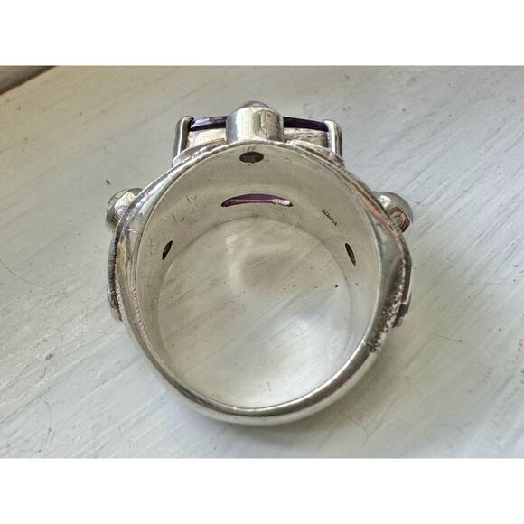 Purple Amethyst Ring Rainbow Moonstone Hand Made Carved Sterling Silver US 8.5 - Picture 4 of 10